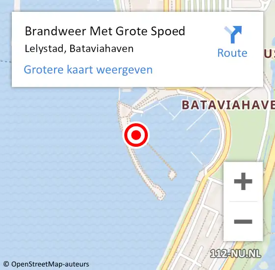 Locatie op kaart van de 112 melding: Brandweer Met Grote Spoed Naar Lelystad, Bataviahaven op 30 september 2019 08:50