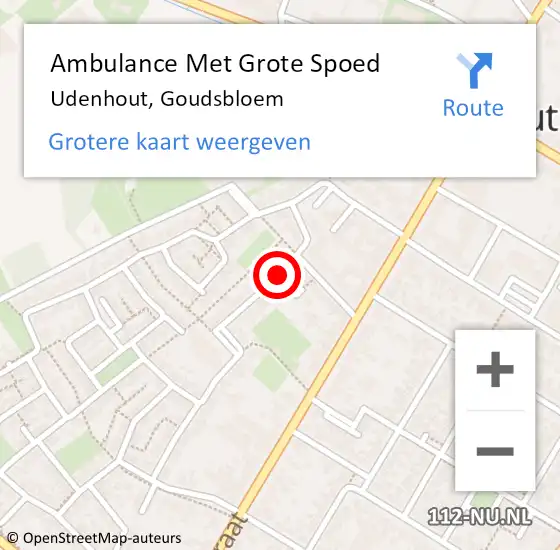 Locatie op kaart van de 112 melding: Ambulance Met Grote Spoed Naar Udenhout, Goudsbloem op 30 september 2019 12:25