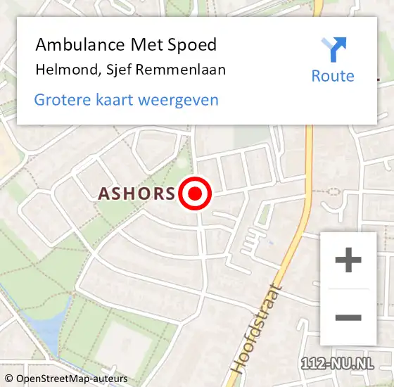 Locatie op kaart van de 112 melding: Ambulance Met Spoed Naar Helmond, Sjef Remmenlaan op 30 september 2019 18:45