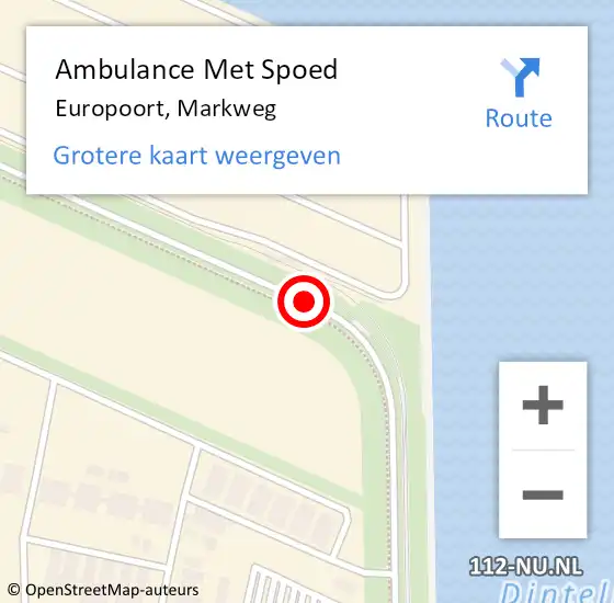Locatie op kaart van de 112 melding: Ambulance Met Spoed Naar Europoort, Markweg op 30 september 2019 19:47