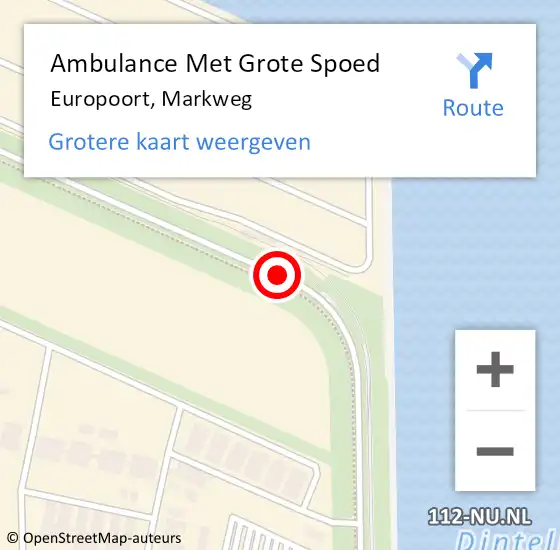 Locatie op kaart van de 112 melding: Ambulance Met Grote Spoed Naar Europoort, Markweg op 30 september 2019 19:54