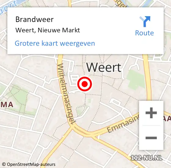 Locatie op kaart van de 112 melding: Brandweer Weert, Nieuwe Markt op 1 oktober 2019 13:02