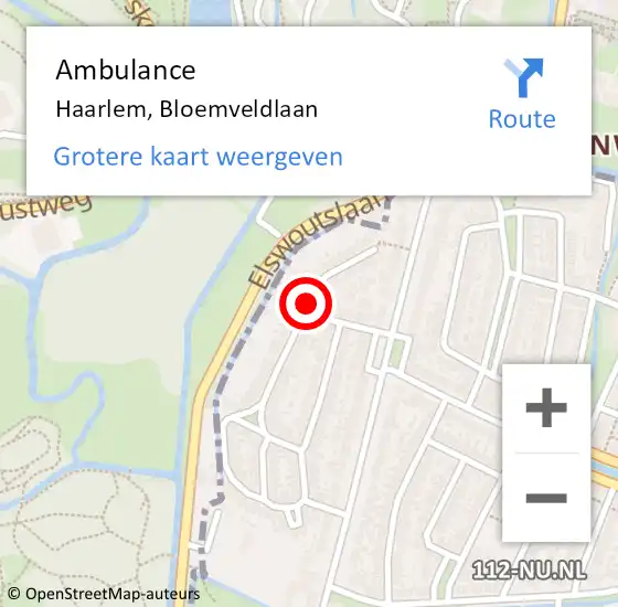 Locatie op kaart van de 112 melding: Ambulance Haarlem, Bloemveldlaan op 1 oktober 2019 13:27