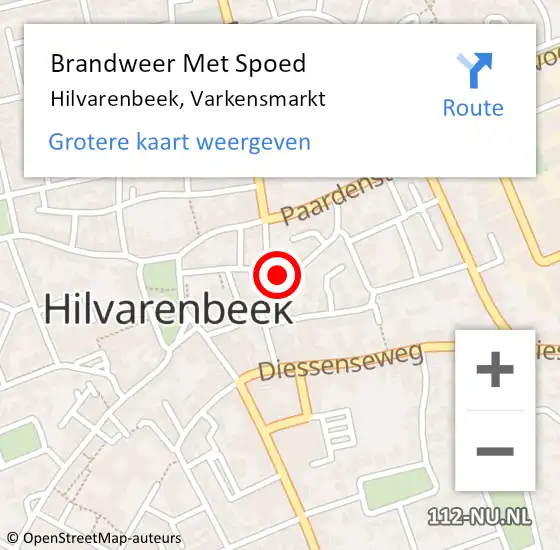 Locatie op kaart van de 112 melding: Brandweer Met Spoed Naar Hilvarenbeek, Varkensmarkt op 1 oktober 2019 18:47