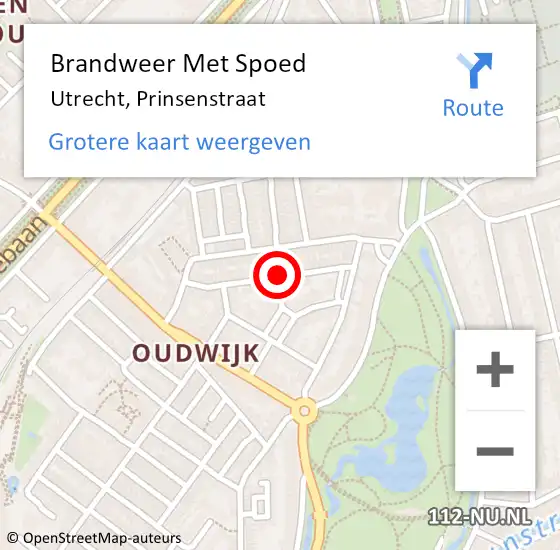Locatie op kaart van de 112 melding: Brandweer Met Spoed Naar Utrecht, Prinsenstraat op 1 oktober 2019 19:33