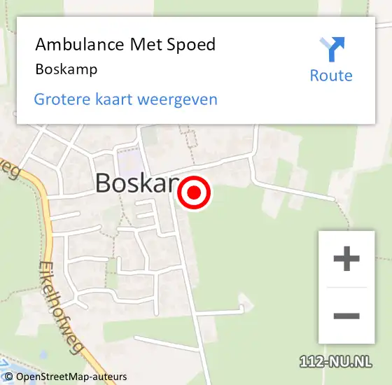 Locatie op kaart van de 112 melding: Ambulance Met Spoed Naar Boskamp op 2 oktober 2019 02:53