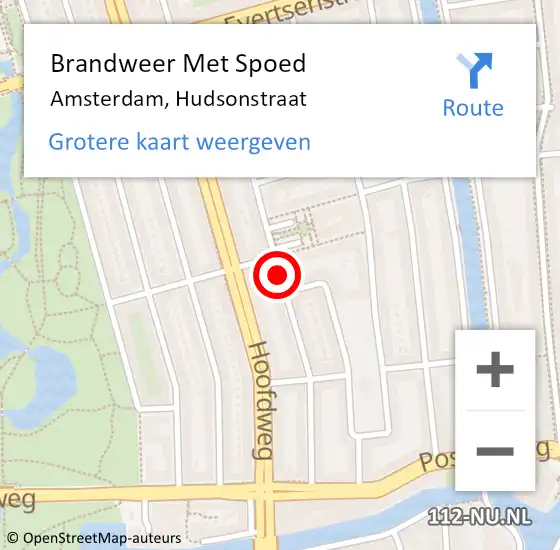 Locatie op kaart van de 112 melding: Brandweer Met Spoed Naar Amsterdam, Hudsonstraat op 2 oktober 2019 09:28