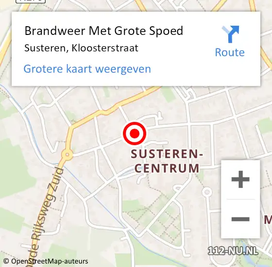 Locatie op kaart van de 112 melding: Brandweer Met Grote Spoed Naar Susteren, Kloosterstraat op 2 oktober 2019 15:02