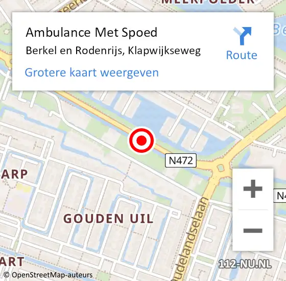 Locatie op kaart van de 112 melding: Ambulance Met Spoed Naar Berkel en Rodenrijs, Klapwijkseweg op 2 oktober 2019 16:26