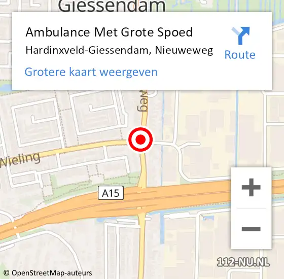 Locatie op kaart van de 112 melding: Ambulance Met Grote Spoed Naar Hardinxveld-Giessendam, Nieuweweg op 2 oktober 2019 20:54