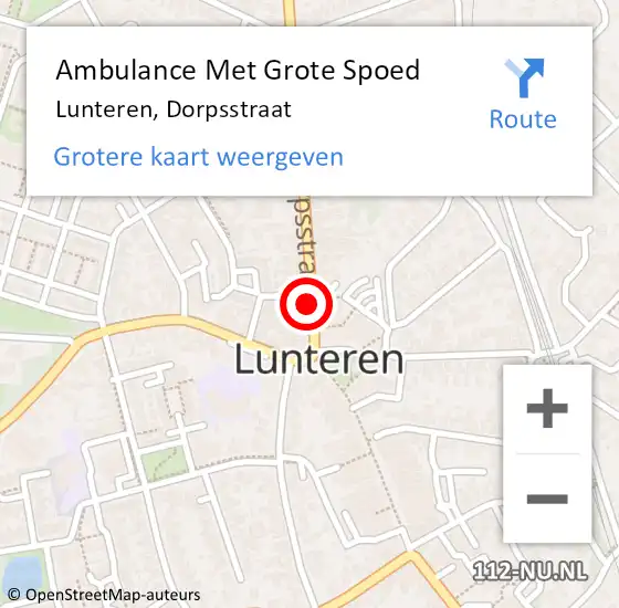 Locatie op kaart van de 112 melding: Ambulance Met Grote Spoed Naar Lunteren, Dorpsstraat op 2 oktober 2019 21:35