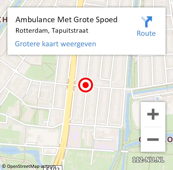 Locatie op kaart van de 112 melding: Ambulance Met Grote Spoed Naar Rotterdam, Tapuitstraat op 3 oktober 2019 10:20