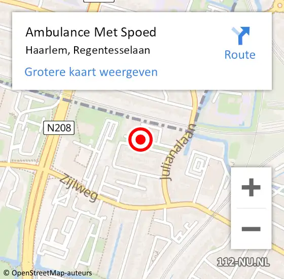 Locatie op kaart van de 112 melding: Ambulance Met Spoed Naar Haarlem, Regentesselaan op 4 oktober 2019 10:04