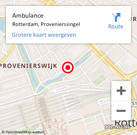 Locatie op kaart van de 112 melding: Ambulance Rotterdam, Provenierssingel op 4 oktober 2019 13:29