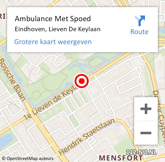 Locatie op kaart van de 112 melding: Ambulance Met Spoed Naar Eindhoven, Lieven De Keylaan op 4 oktober 2019 16:18