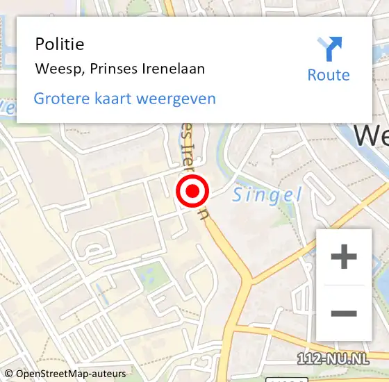 Locatie op kaart van de 112 melding: Politie Weesp, Prinses Irenelaan op 4 oktober 2019 19:41