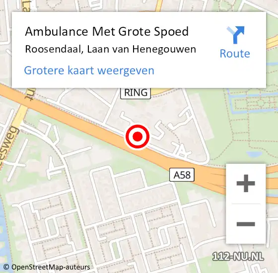Locatie op kaart van de 112 melding: Ambulance Met Grote Spoed Naar Roosendaal, Laan van Henegouwen op 4 oktober 2019 20:28