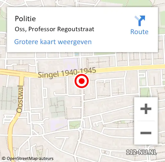 Locatie op kaart van de 112 melding: Politie Oss, Professor Regoutstraat op 4 oktober 2019 21:52