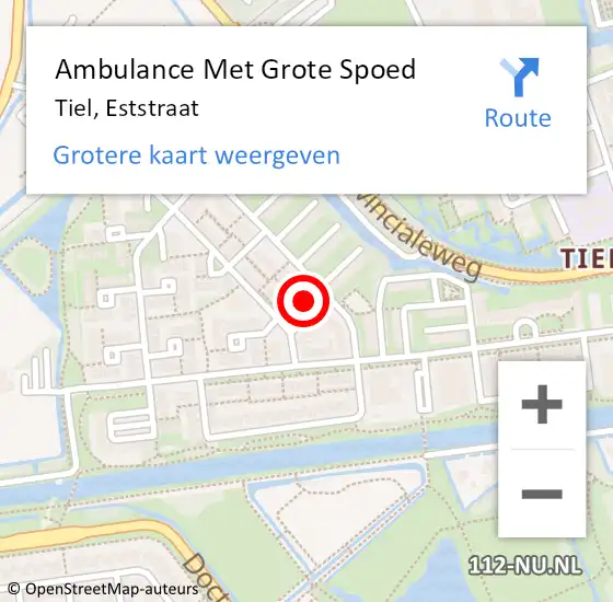 Locatie op kaart van de 112 melding: Ambulance Met Grote Spoed Naar Tiel, Eststraat op 15 april 2014 19:05