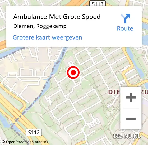 Locatie op kaart van de 112 melding: Ambulance Met Grote Spoed Naar Diemen, Roggekamp op 5 oktober 2019 16:16
