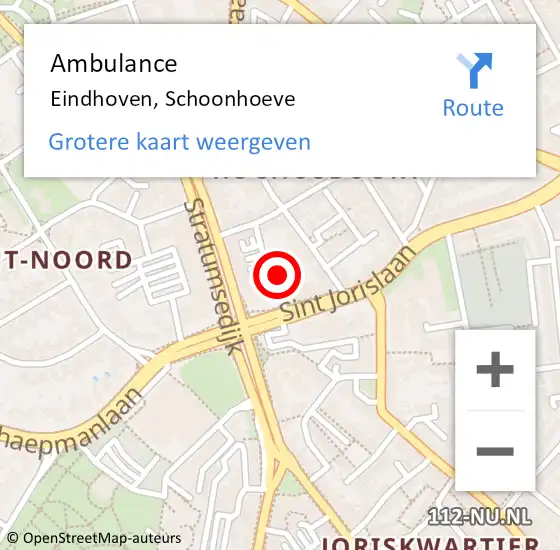 Locatie op kaart van de 112 melding: Ambulance Eindhoven, Schoonhoeve op 5 oktober 2019 17:27