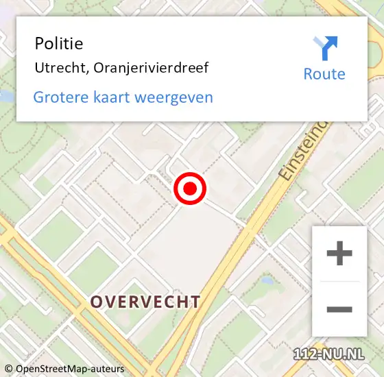 Locatie op kaart van de 112 melding: Politie Utrecht, Oranjerivierdreef op 5 oktober 2019 18:37