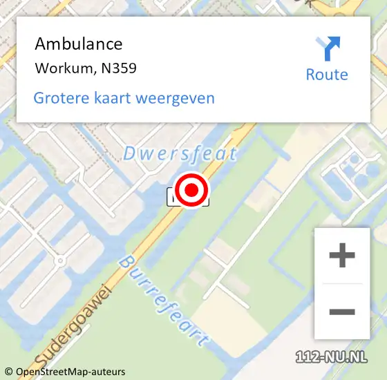Locatie op kaart van de 112 melding: Ambulance Workum, N359 op 5 oktober 2019 19:12