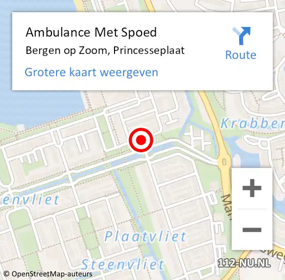Locatie op kaart van de 112 melding: Ambulance Met Spoed Naar Bergen op Zoom, Princesseplaat op 5 oktober 2019 19:18