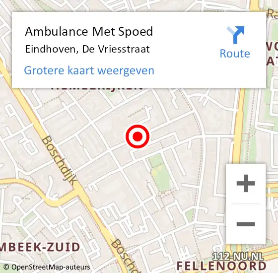 Locatie op kaart van de 112 melding: Ambulance Met Spoed Naar Eindhoven, De Vriesstraat op 6 oktober 2019 02:43