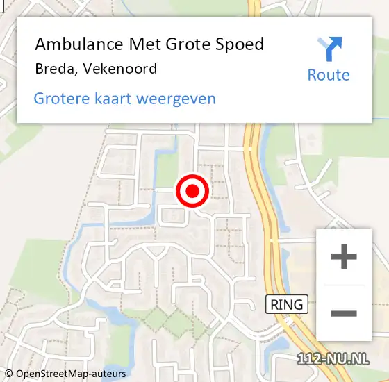 Locatie op kaart van de 112 melding: Ambulance Met Grote Spoed Naar Breda, Vekenoord op 6 oktober 2019 13:05