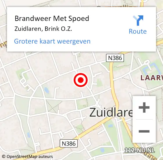 Locatie op kaart van de 112 melding: Brandweer Met Spoed Naar Zuidlaren, Brink O.Z. op 6 oktober 2019 22:28