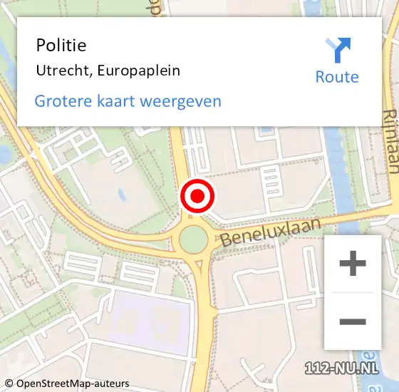 Locatie op kaart van de 112 melding: Politie Utrecht, Europaplein op 7 oktober 2019 00:30