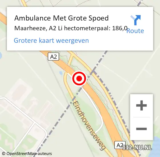 Locatie op kaart van de 112 melding: Ambulance Met Grote Spoed Naar Maarheeze, A2 Li hectometerpaal: 186,0 op 7 oktober 2019 08:16