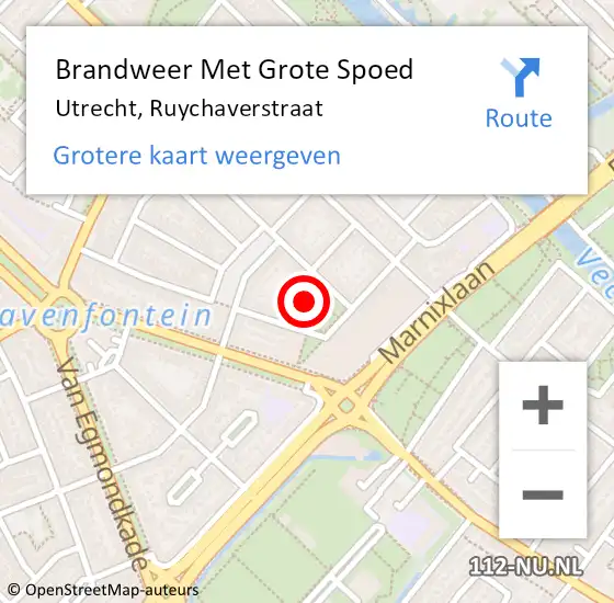 Locatie op kaart van de 112 melding: Brandweer Met Grote Spoed Naar Utrecht, Ruychaverstraat op 16 april 2014 00:58