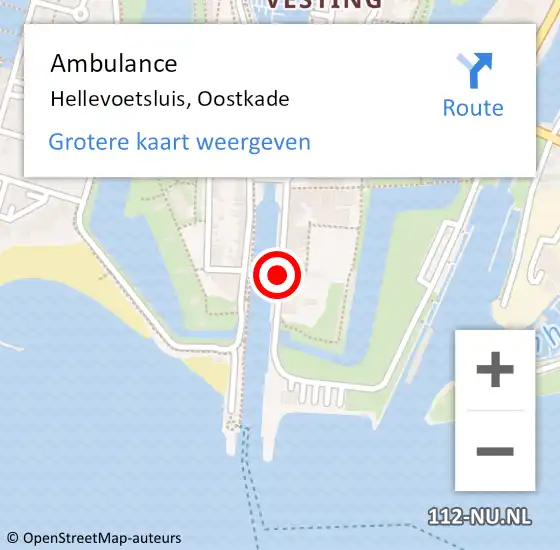Locatie op kaart van de 112 melding: Ambulance Hellevoetsluis, Oostkade op 7 oktober 2019 13:54