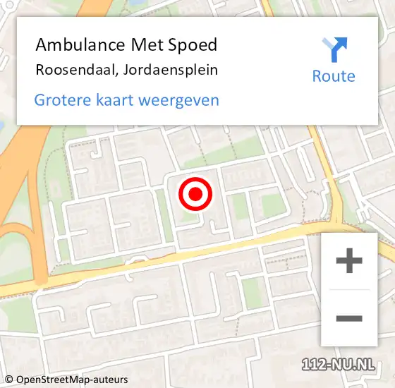 Locatie op kaart van de 112 melding: Ambulance Met Spoed Naar Roosendaal, Jordaensplein op 8 oktober 2019 03:55