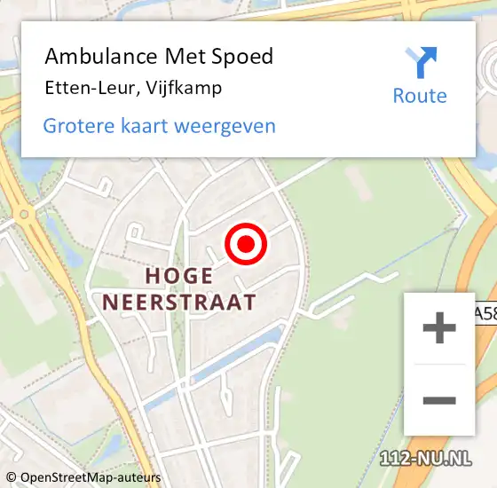Locatie op kaart van de 112 melding: Ambulance Met Spoed Naar Etten-Leur, Vijfkamp op 8 oktober 2019 12:32