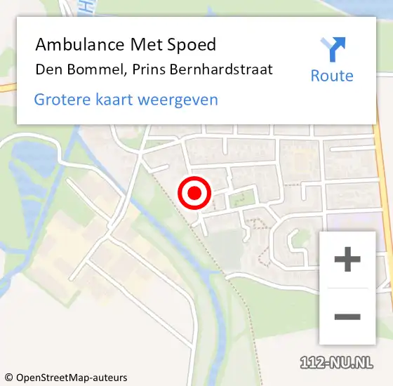 Locatie op kaart van de 112 melding: Ambulance Met Spoed Naar Den Bommel, Prins Bernhardstraat op 8 oktober 2019 14:15