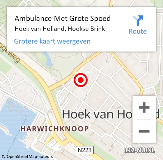 Locatie op kaart van de 112 melding: Ambulance Met Grote Spoed Naar Hoek van Holland, Hoekse Brink op 8 oktober 2019 15:01