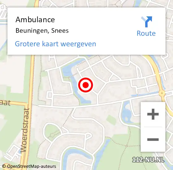 Locatie op kaart van de 112 melding: Ambulance Beuningen, Snees op 8 oktober 2019 16:31