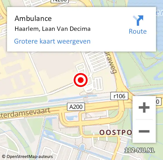 Locatie op kaart van de 112 melding: Ambulance Haarlem, Laan Van Decima op 9 oktober 2019 00:02