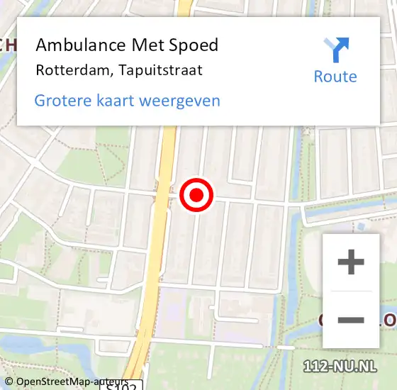 Locatie op kaart van de 112 melding: Ambulance Met Spoed Naar Rotterdam, Tapuitstraat op 9 oktober 2019 02:02