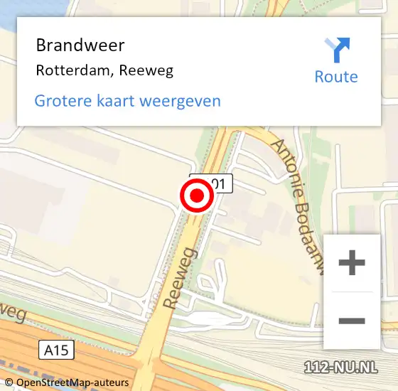 Locatie op kaart van de 112 melding: Brandweer Rotterdam, Reeweg op 9 oktober 2019 03:47