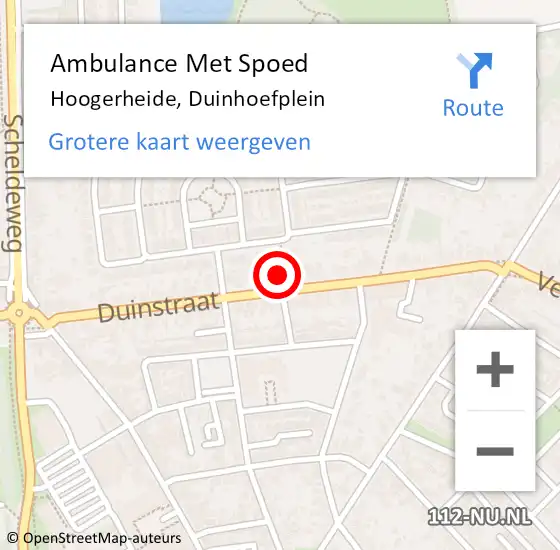 Locatie op kaart van de 112 melding: Ambulance Met Spoed Naar Hoogerheide, Duinhoefplein op 9 oktober 2019 09:23