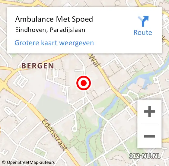Locatie op kaart van de 112 melding: Ambulance Met Spoed Naar Eindhoven, Paradijslaan op 9 oktober 2019 10:40