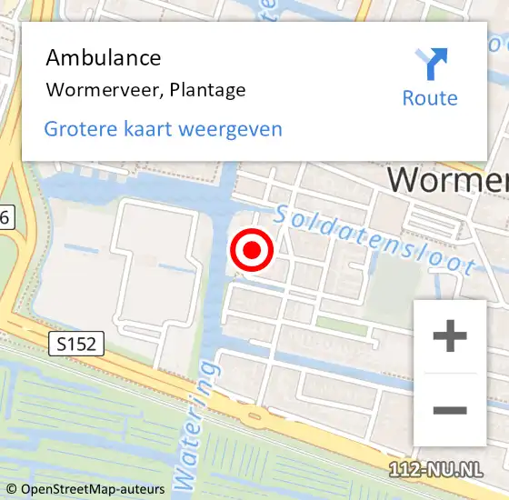 Locatie op kaart van de 112 melding: Ambulance Wormerveer, Plantage op 9 oktober 2019 11:46