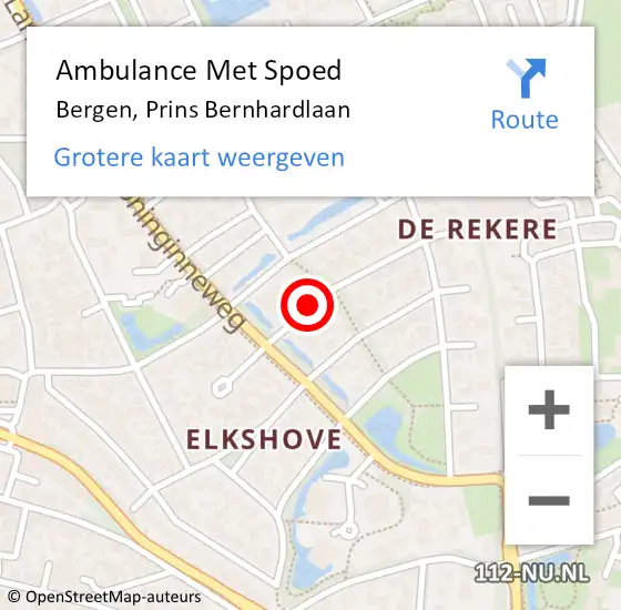 Locatie op kaart van de 112 melding: Ambulance Met Spoed Naar Bergen, Prins Bernhardlaan op 9 oktober 2019 13:00