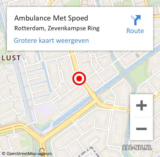 Locatie op kaart van de 112 melding: Ambulance Met Spoed Naar Rotterdam, Zevenkampse Ring op 9 oktober 2019 16:34
