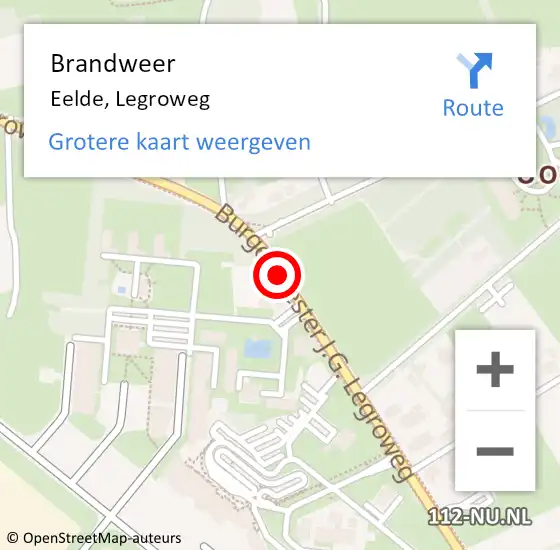 Locatie op kaart van de 112 melding: Brandweer Eelde, Legroweg op 9 oktober 2019 19:59