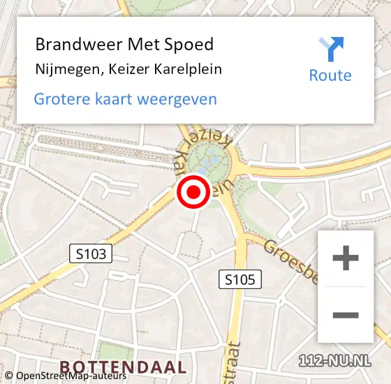 Locatie op kaart van de 112 melding: Brandweer Met Spoed Naar Nijmegen, Keizer Karelplein op 9 oktober 2019 23:35
